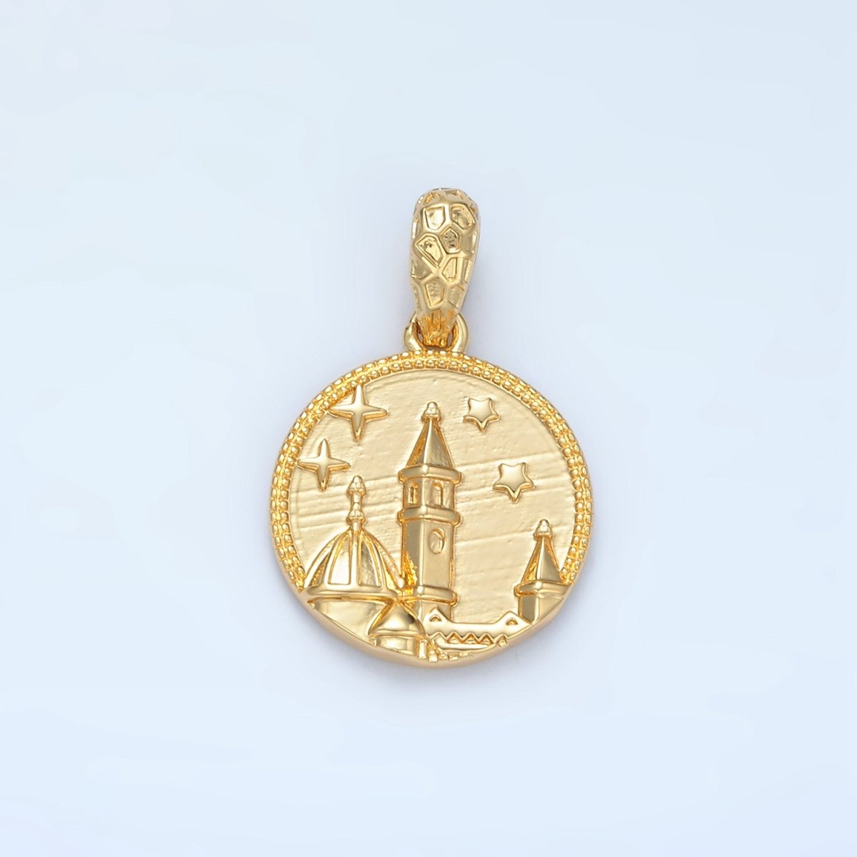 14K Gold Filled 25mm Celestial Starry Night Town City Pendant | I527
