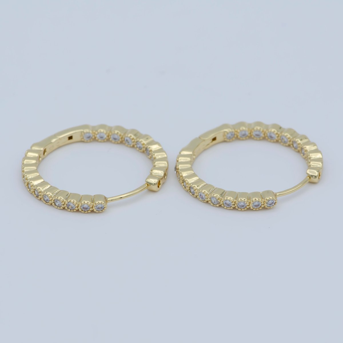 14K Gold Filled 25mm Clear Round CZ Lined Hoop Earrings | AB1197