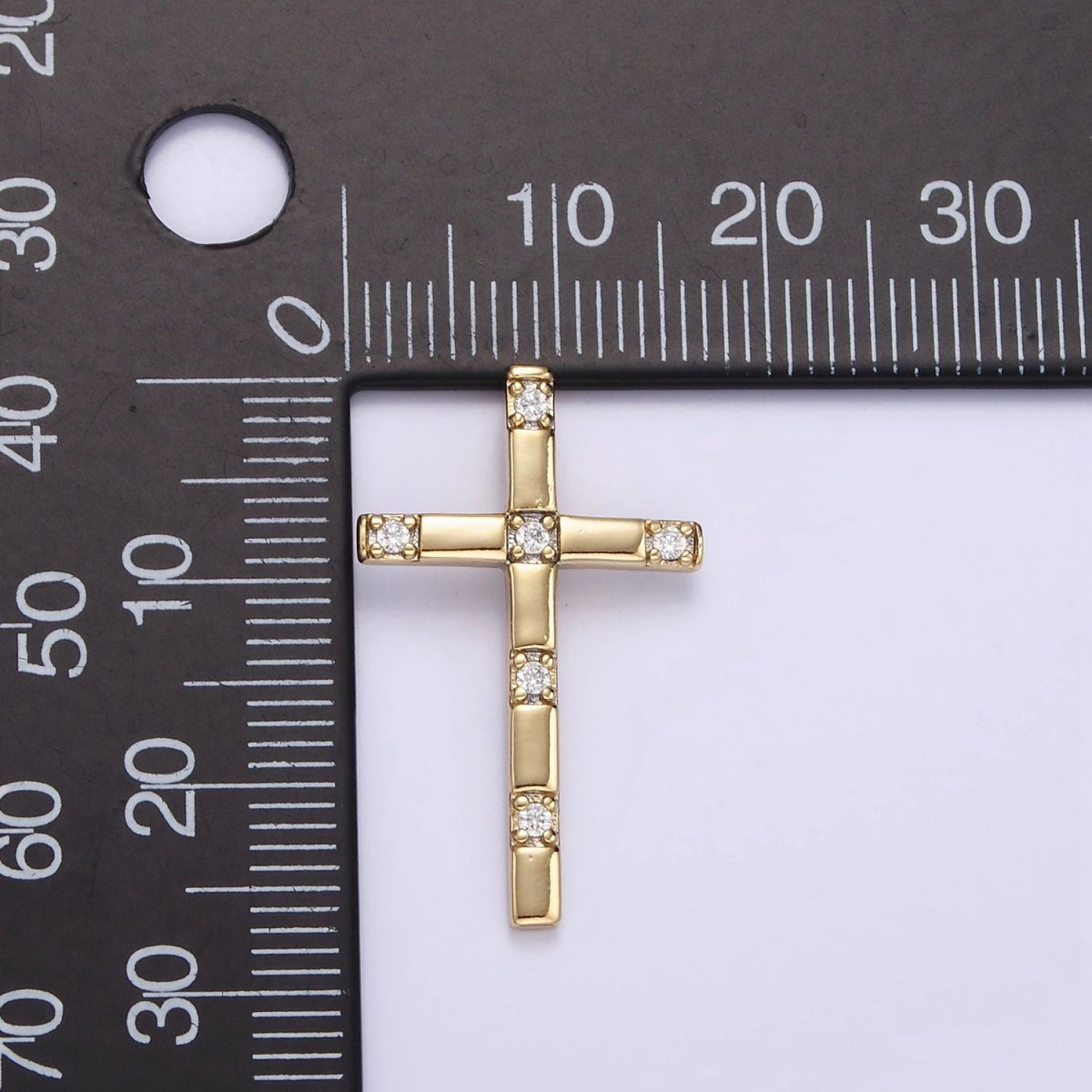 14K Gold Filled 27mm CZ Religious Cross Back Bail Pendant | AA724