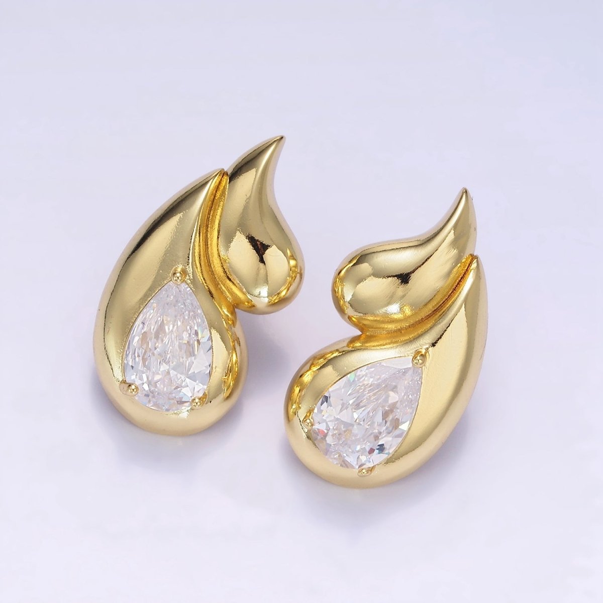 14K Gold Filled 30mm Double Teardrop CZ Stud Earrings Set | P502