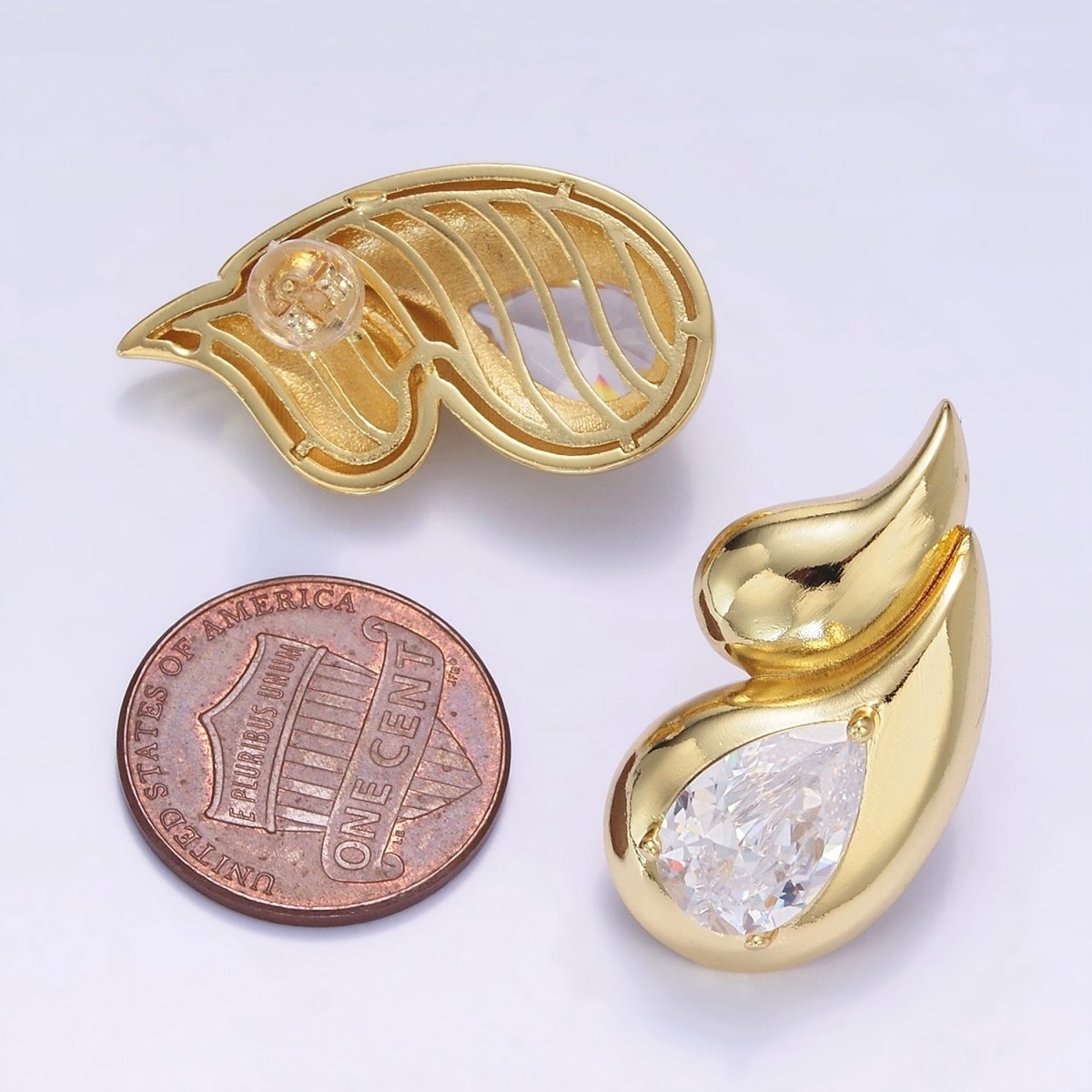 14K Gold Filled 30mm Double Teardrop CZ Stud Earrings Set | P502