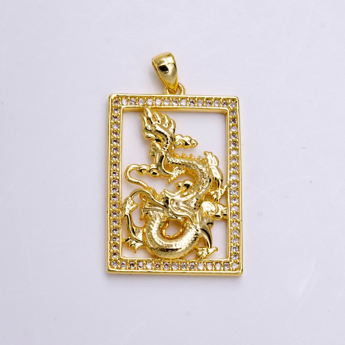 14K Gold Filled 30mm Dragon Animal Micro Paved Open Tag Charm | AA744
