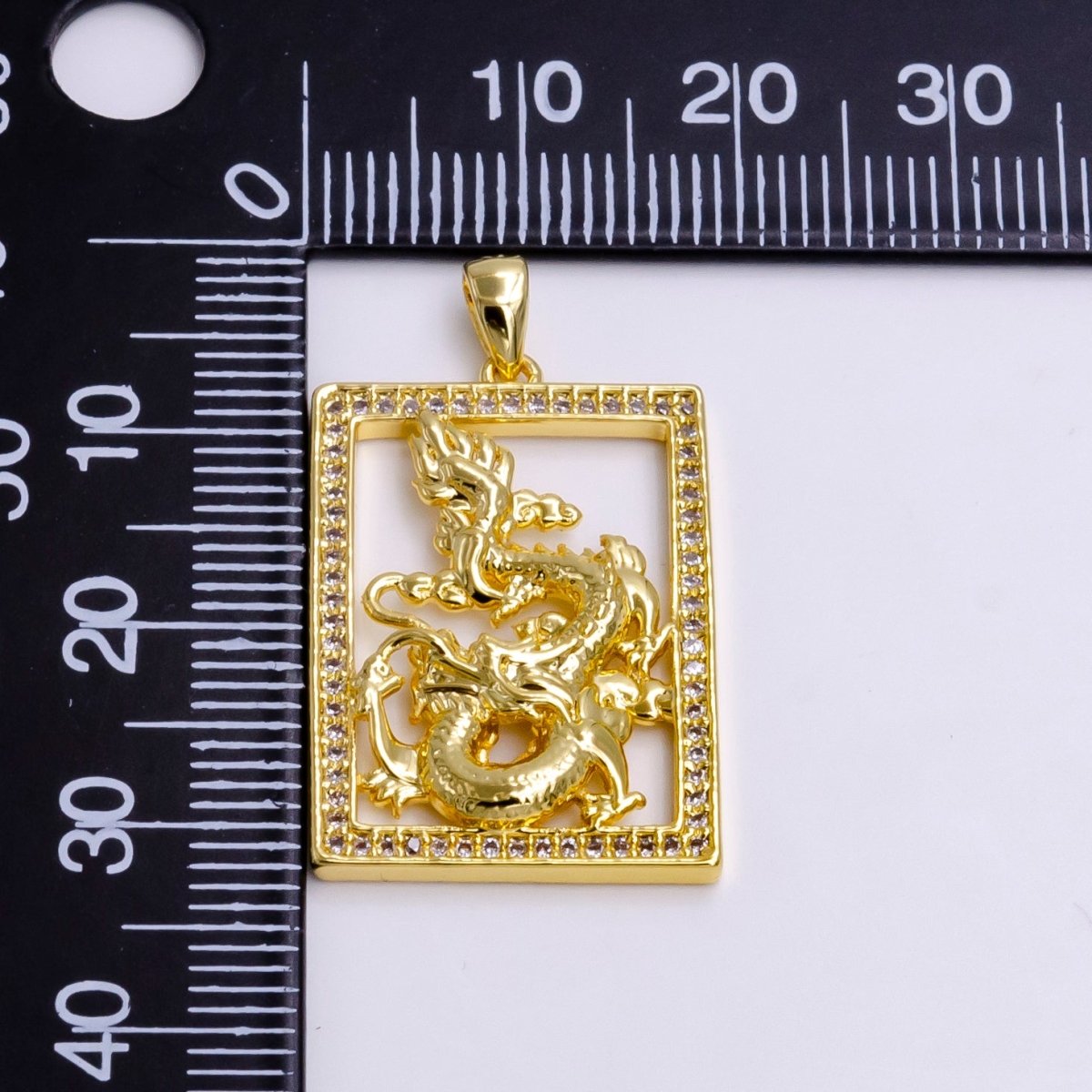 14K Gold Filled 30mm Dragon Animal Micro Paved Open Tag Charm | AA744