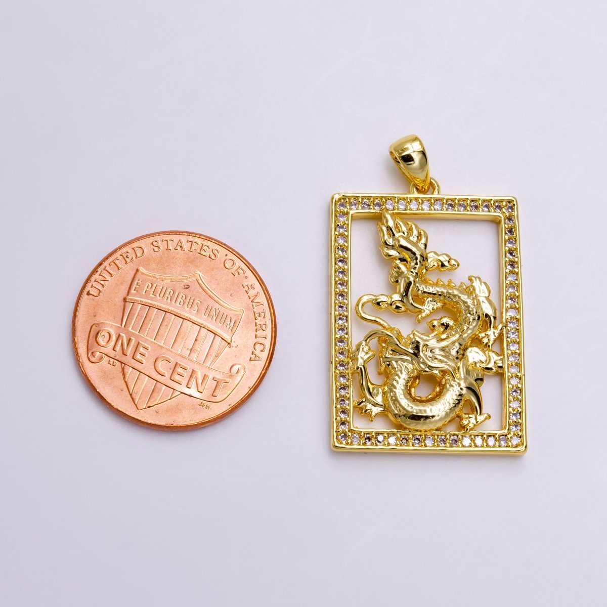 14K Gold Filled 30mm Dragon Animal Micro Paved Open Tag Charm | AA744