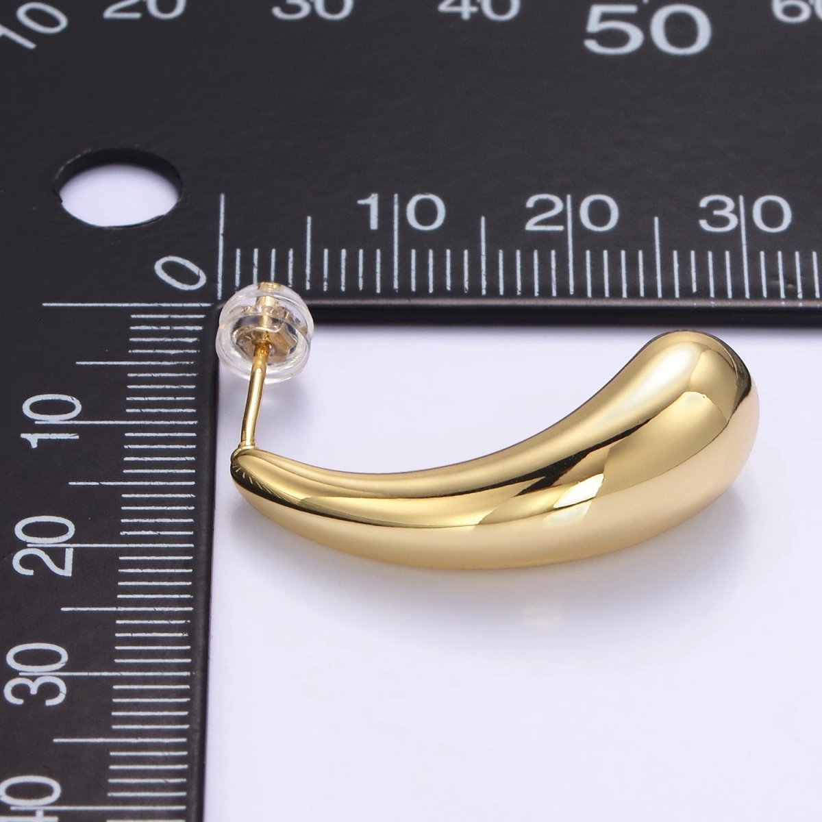 14K Gold Filled 30mm Geometric Teardrop Minimalist Stud Earrings in Silver & Gold | P520 P521