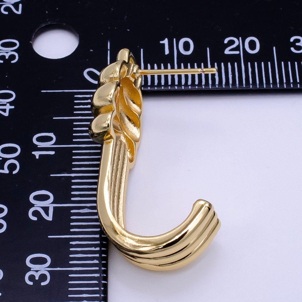 14K Gold Filled 30mm Knot Tied Triple Band J-Shaped Hoop Earrings | AB1170