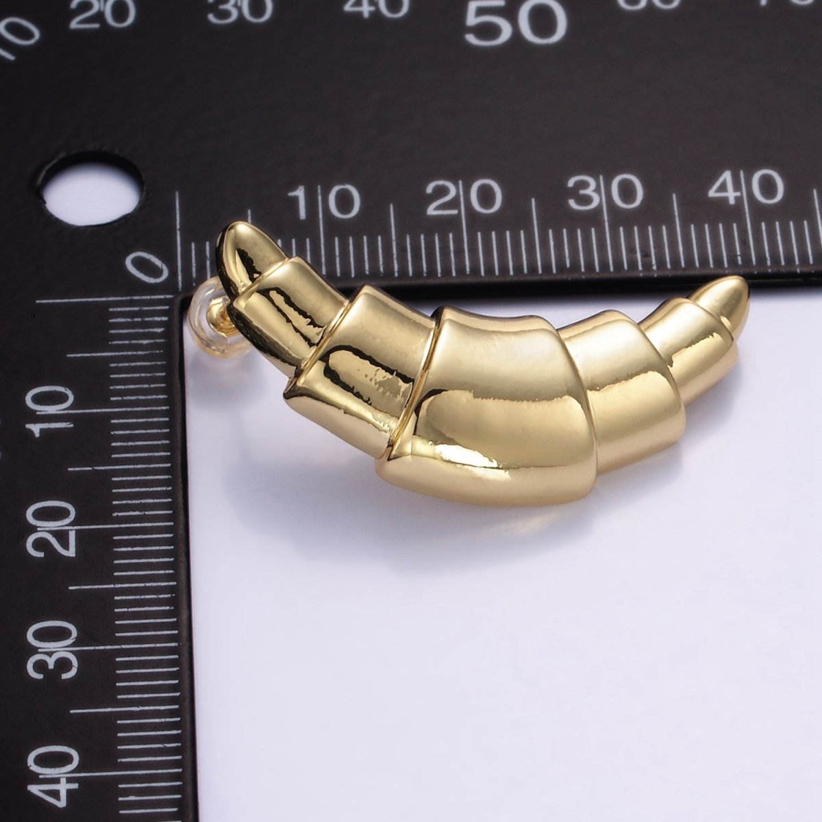 14K Gold Filled 40mm Minimalist French Baguette Croissant Bread Stud Earrings | Q076