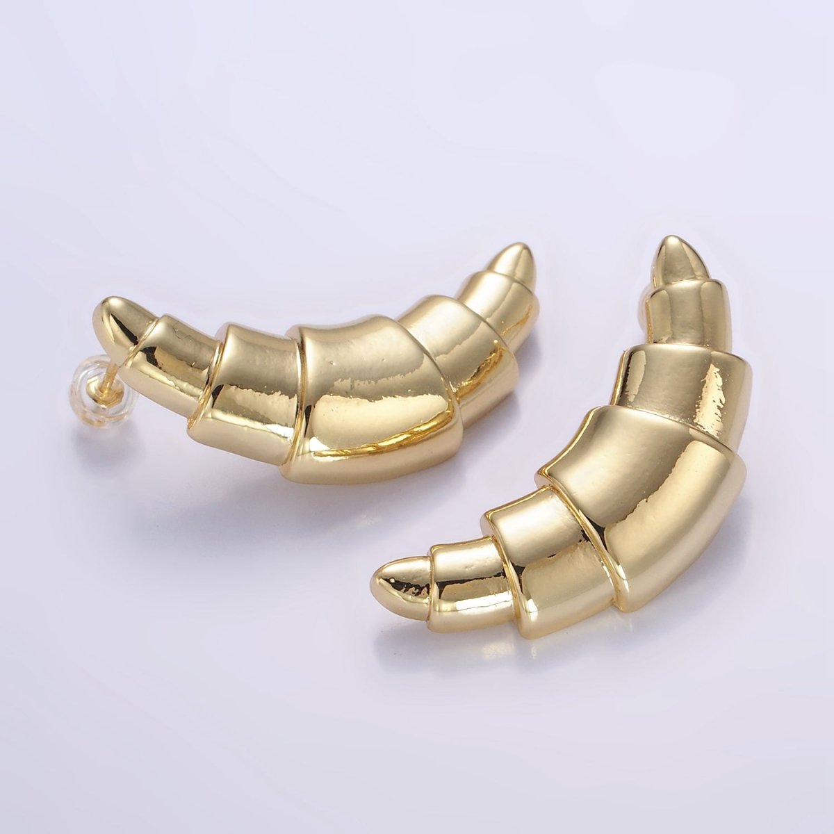14K Gold Filled 40mm Minimalist French Baguette Croissant Bread Stud Earrings | Q076