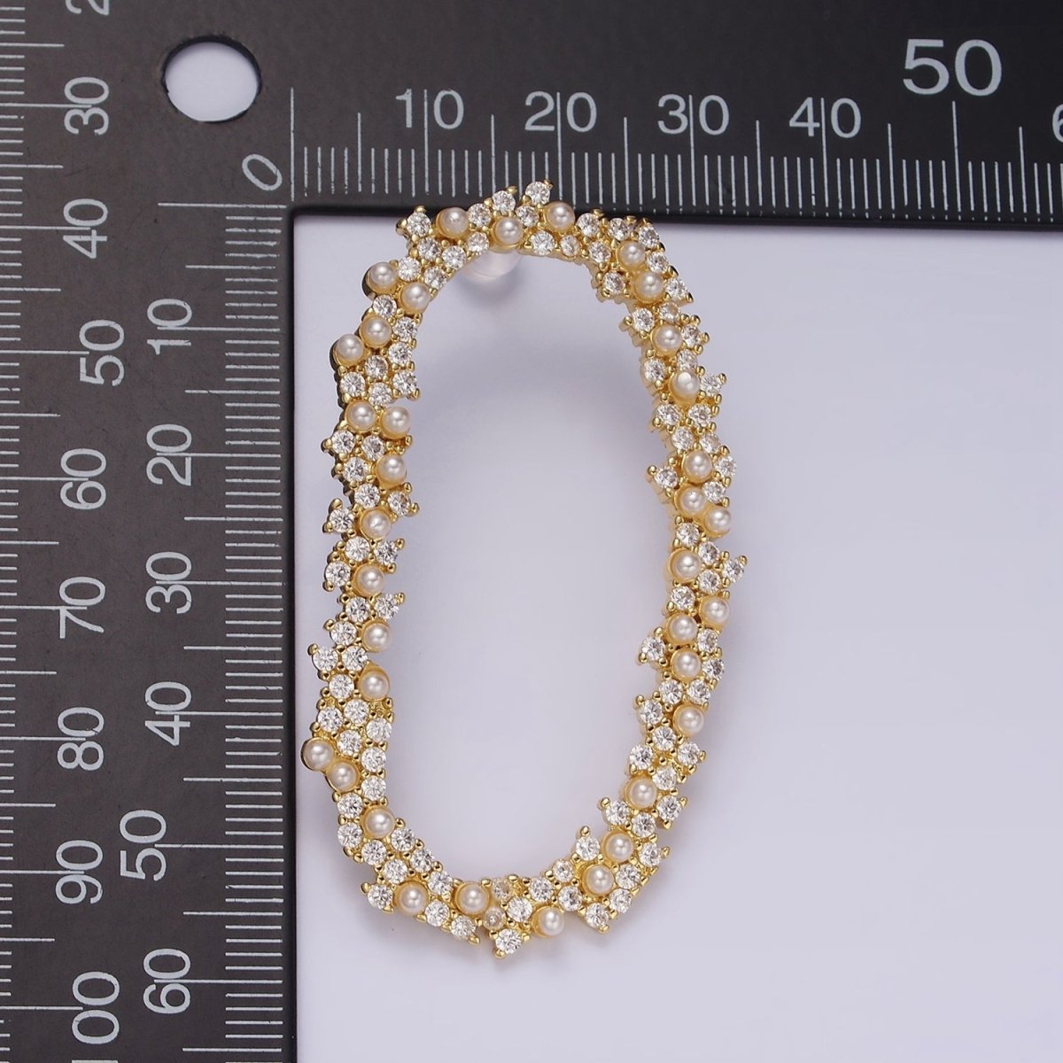 14K Gold Filled 55mm Pearl CZ Open Oblong Stud Earrings