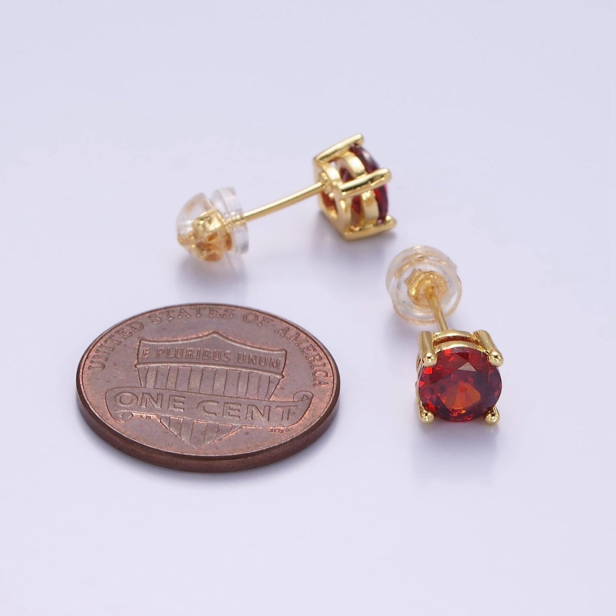 14K Gold Filled 6mm Red CZ Birthstone Stud Earrings | P508