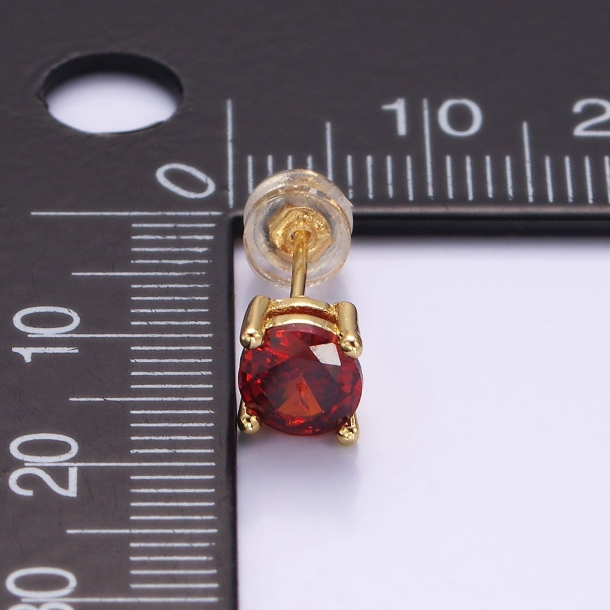 14K Gold Filled 6mm Red CZ Birthstone Stud Earrings | P508