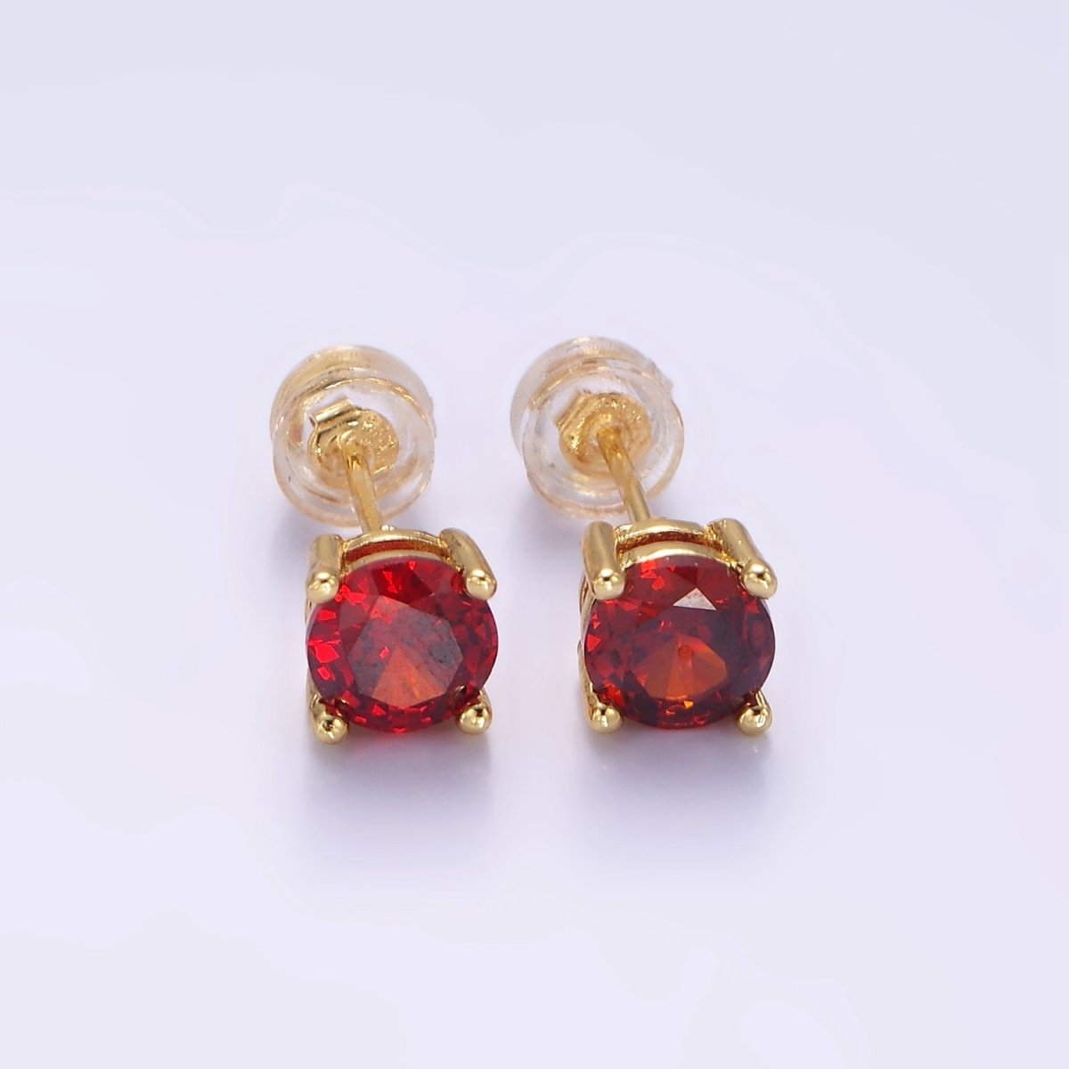 14K Gold Filled 6mm Red CZ Birthstone Stud Earrings | P508