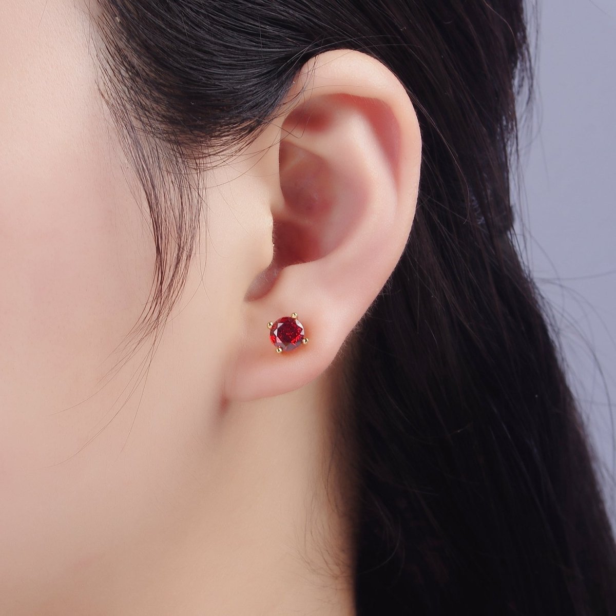 14K Gold Filled 6mm Red CZ Birthstone Stud Earrings | P508