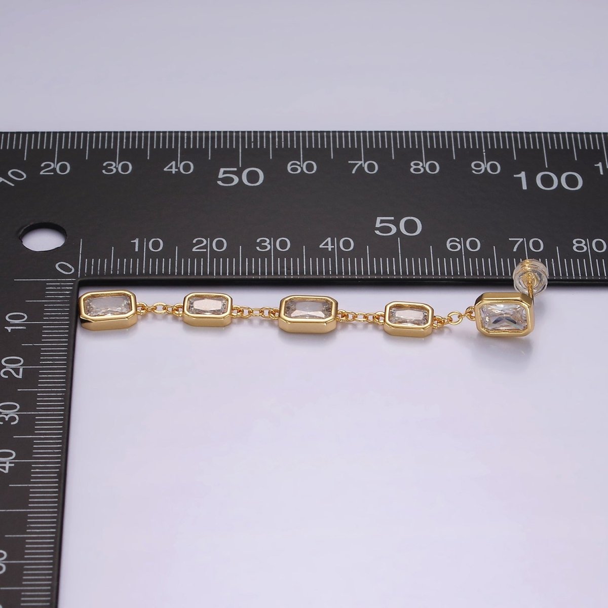 14K Gold Filled 70mm Multiple Baguette Drop Stud Earrings