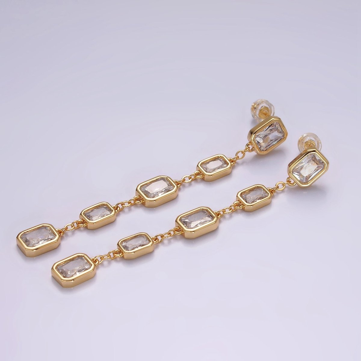 14K Gold Filled 70mm Multiple Baguette Drop Stud Earrings