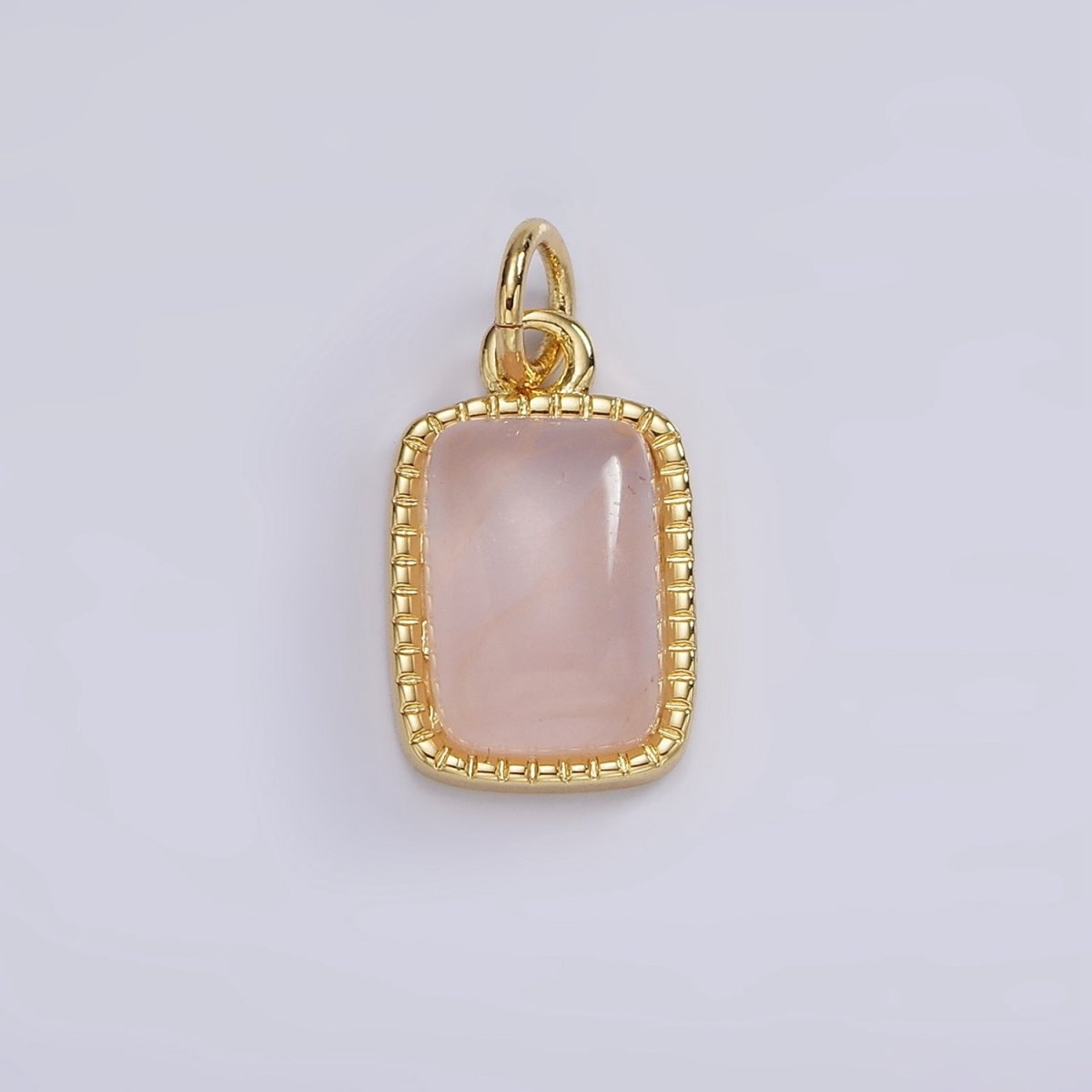 14K Gold Filled Aquamarine, Citrine, Rose Quartz Rectangular Dotted Bezel Charm | AG587 - AG588