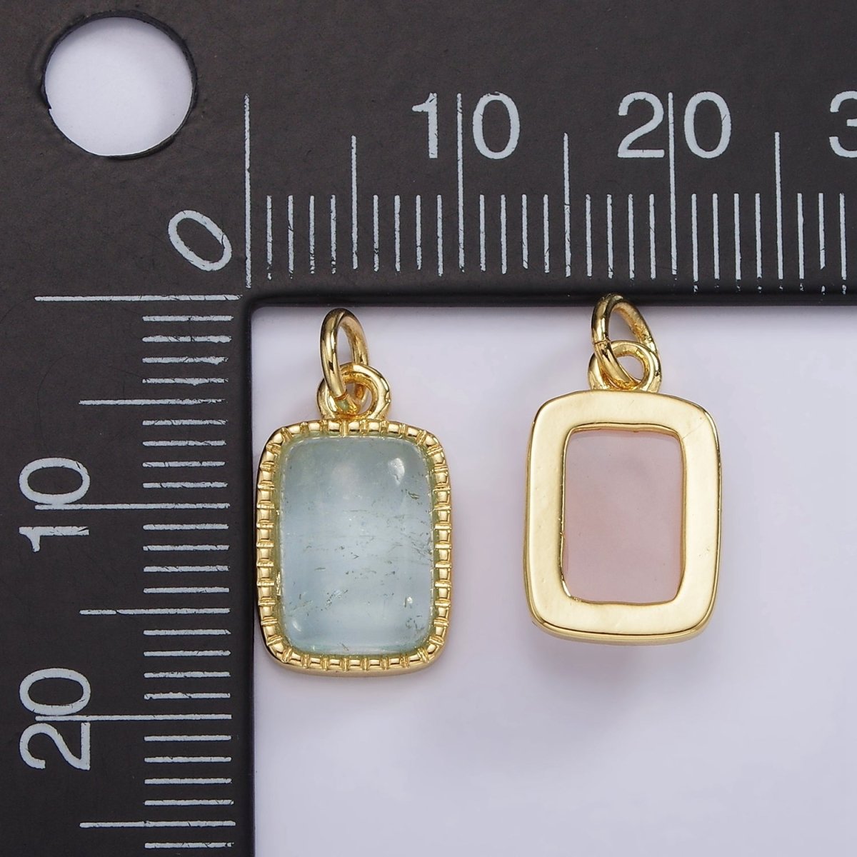 14K Gold Filled Aquamarine, Citrine, Rose Quartz Rectangular Dotted Bezel Charm | AG587 - AG588