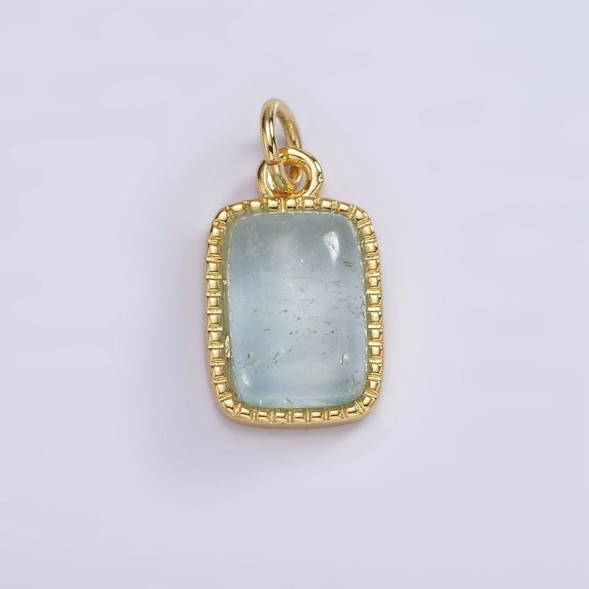 14K Gold Filled Aquamarine, Citrine, Rose Quartz Rectangular Dotted Bezel Charm | AG587 - AG588