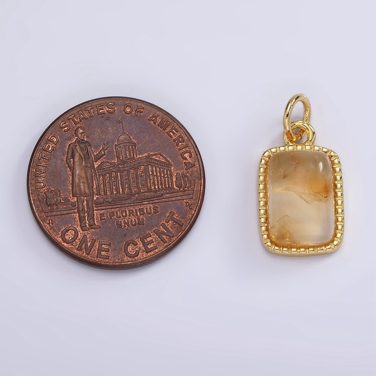 14K Gold Filled Aquamarine, Citrine, Rose Quartz Rectangular Dotted Bezel Charm | AG587 - AG588