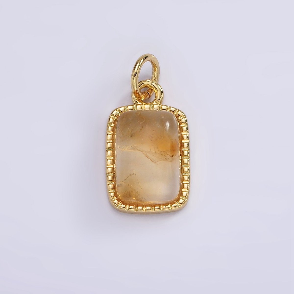 14K Gold Filled Aquamarine, Citrine, Rose Quartz Rectangular Dotted Bezel Charm | AG587 - AG588