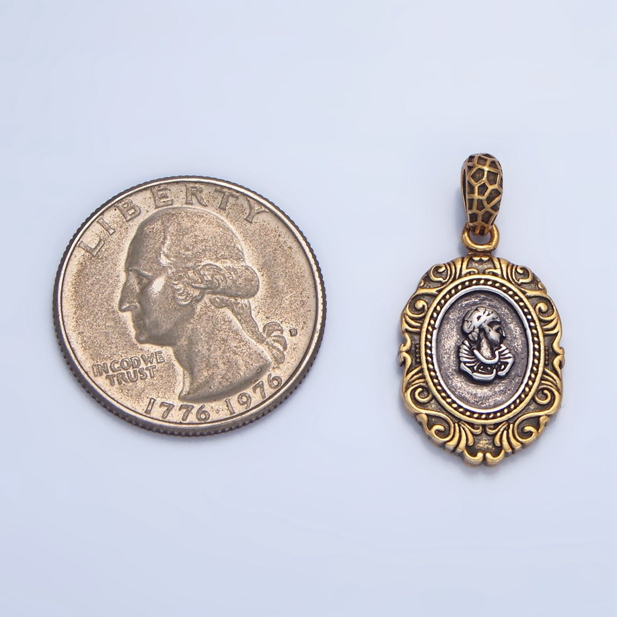 14K Gold Filled Artisan Girl Portrait Mixed Metal Pendant | AA126