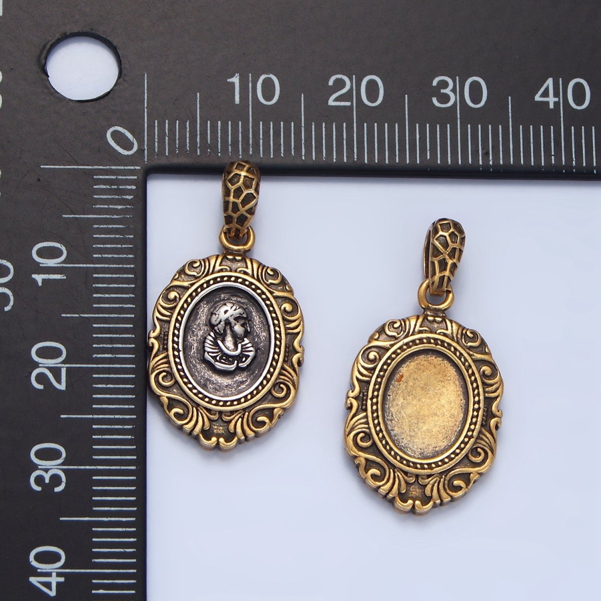 14K Gold Filled Artisan Girl Portrait Mixed Metal Pendant | AA126