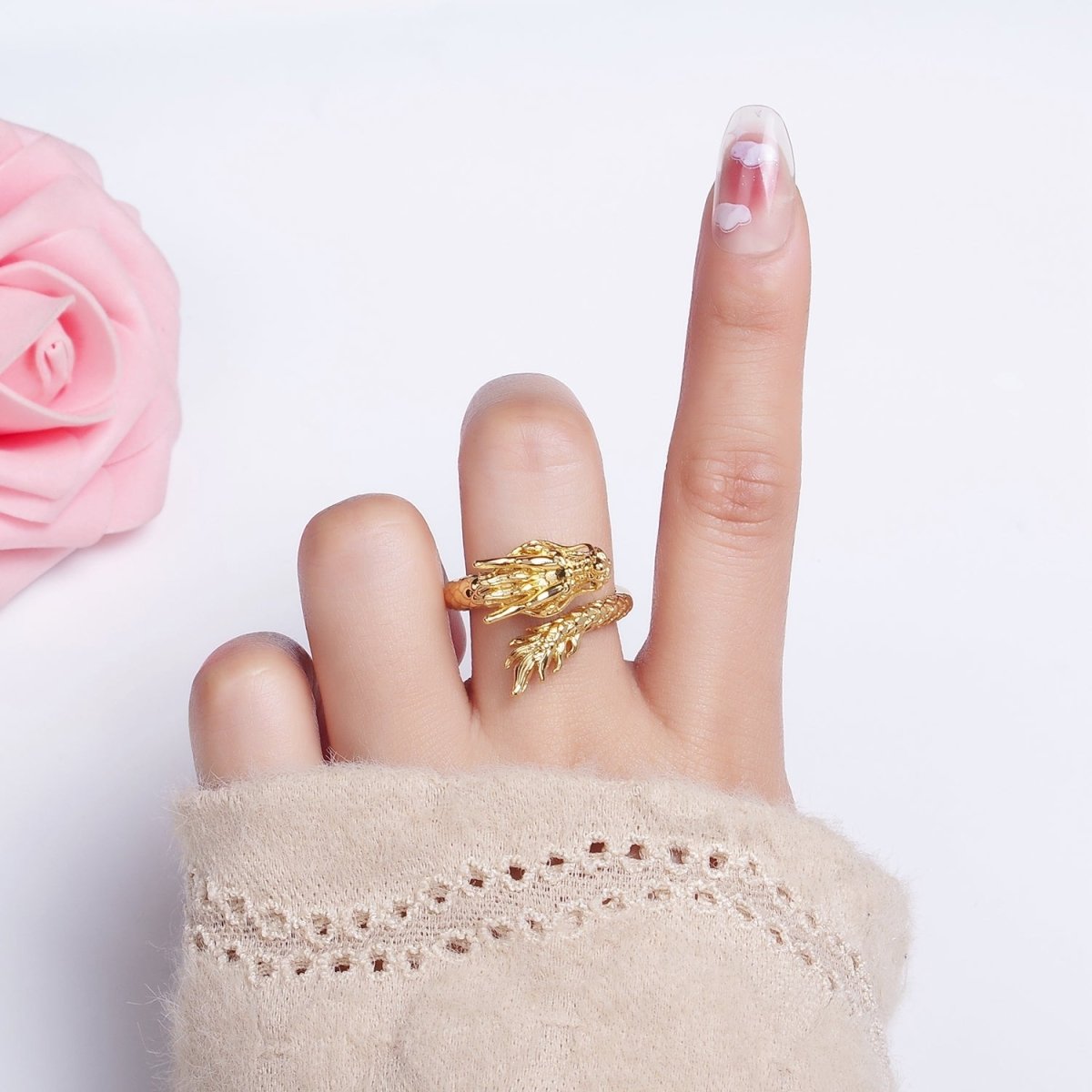 14K Gold Filled Artisan Scaled Dragon Wrap Ring | O1360