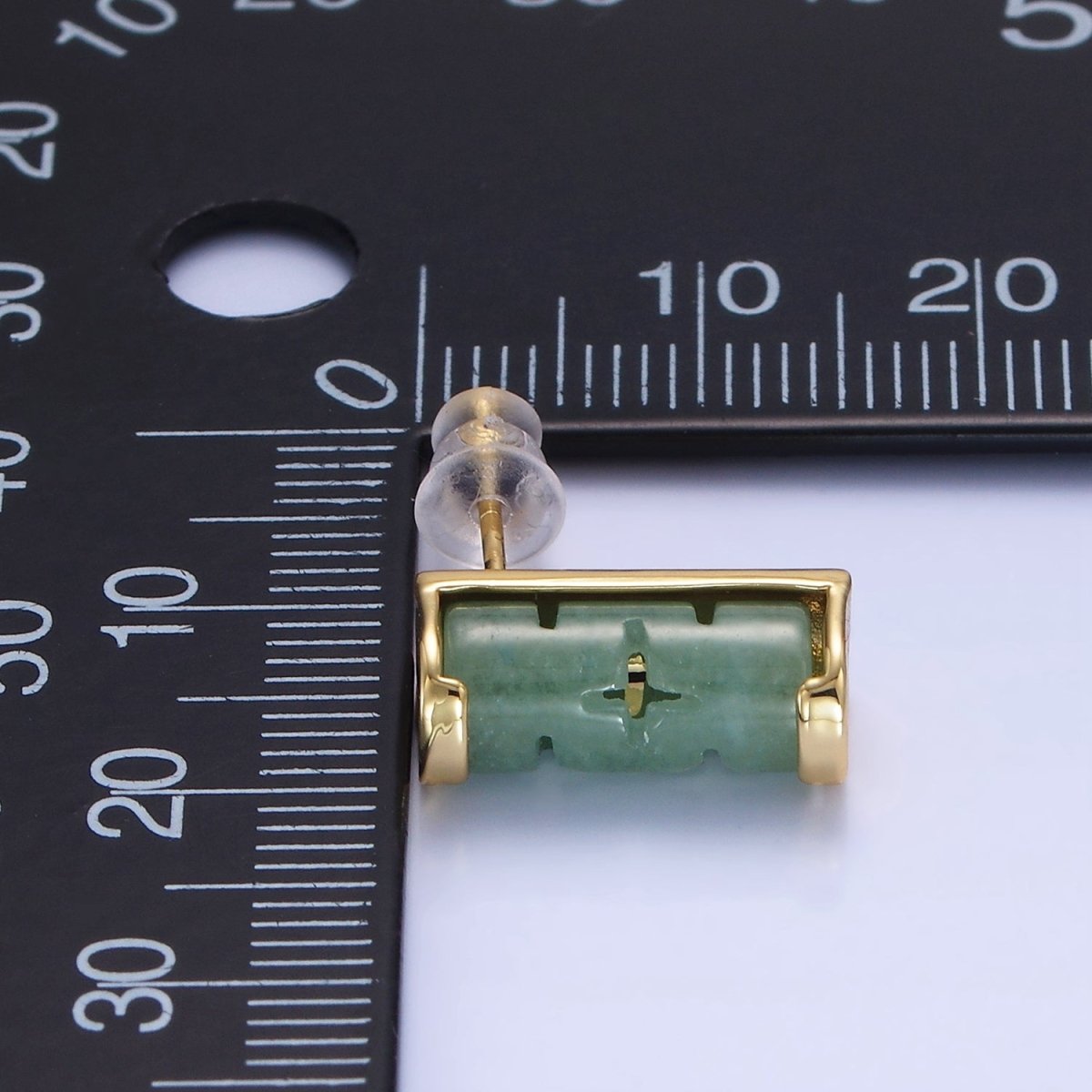 14K Gold Filled Aventurine Tube Linear Stud Earrings | P486