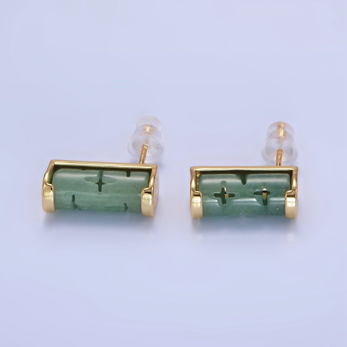 14K Gold Filled Aventurine Tube Linear Stud Earrings | P486