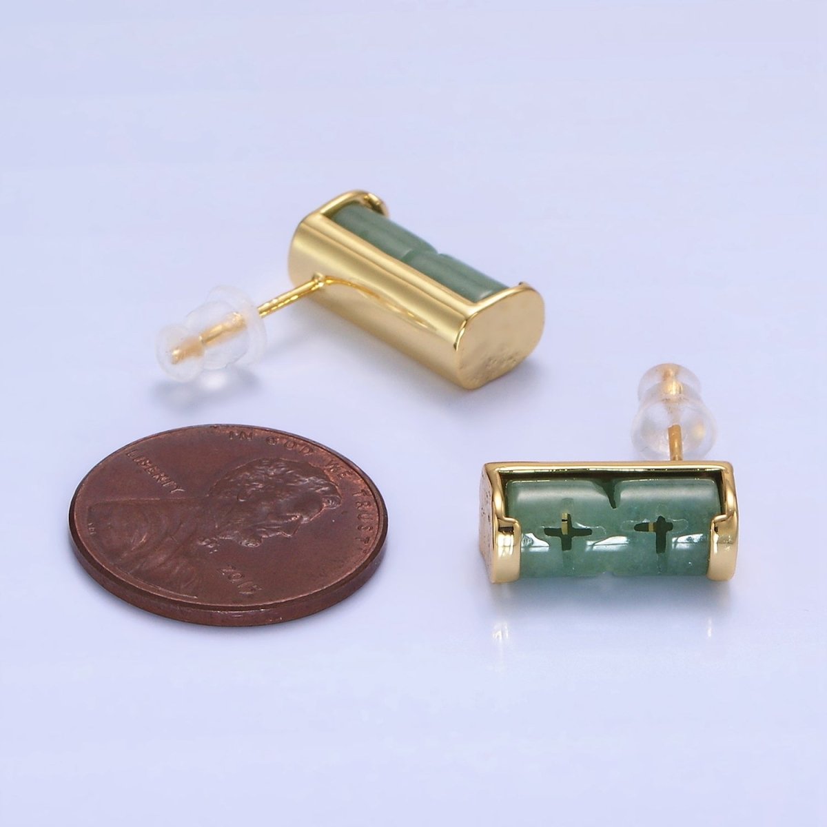 14K Gold Filled Aventurine Tube Linear Stud Earrings | P486