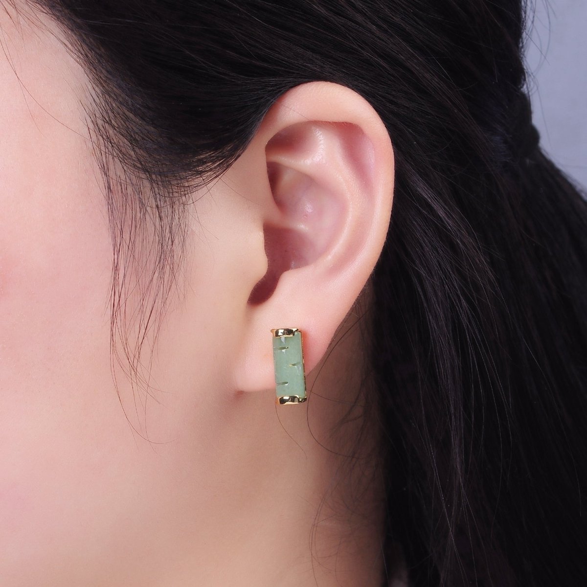 14K Gold Filled Aventurine Tube Linear Stud Earrings | P486