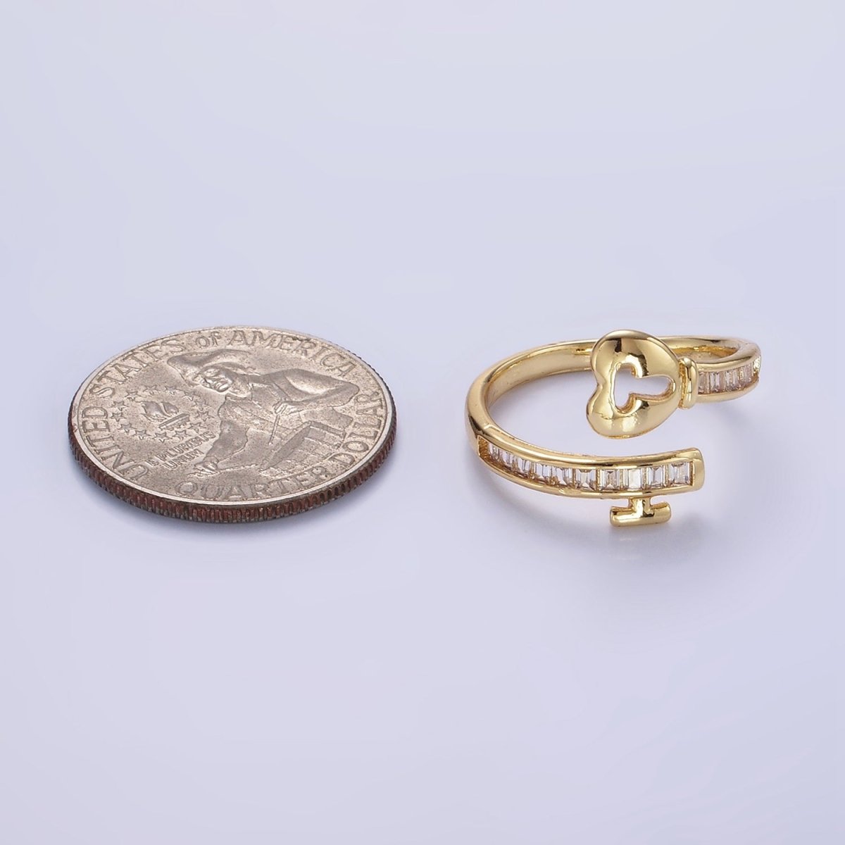 14K Gold Filled Baguette CZ Lined Heart Padlock Ring | O1379
