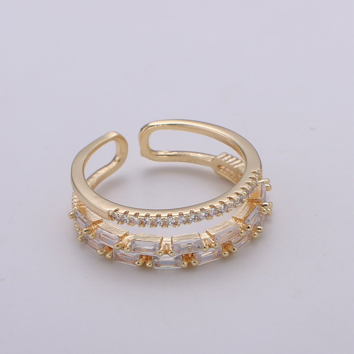 OS 14K Gold Filled Baguette Micro Paved CZ Double Band Ring | U516