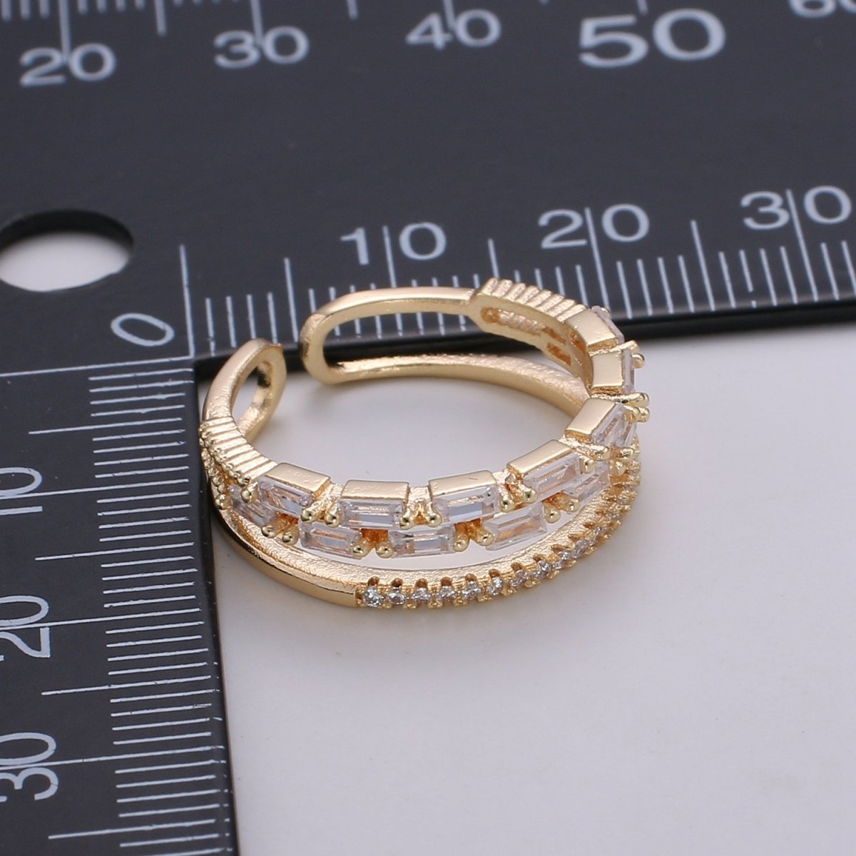 OS 14K Gold Filled Baguette Micro Paved CZ Double Band Ring | U516