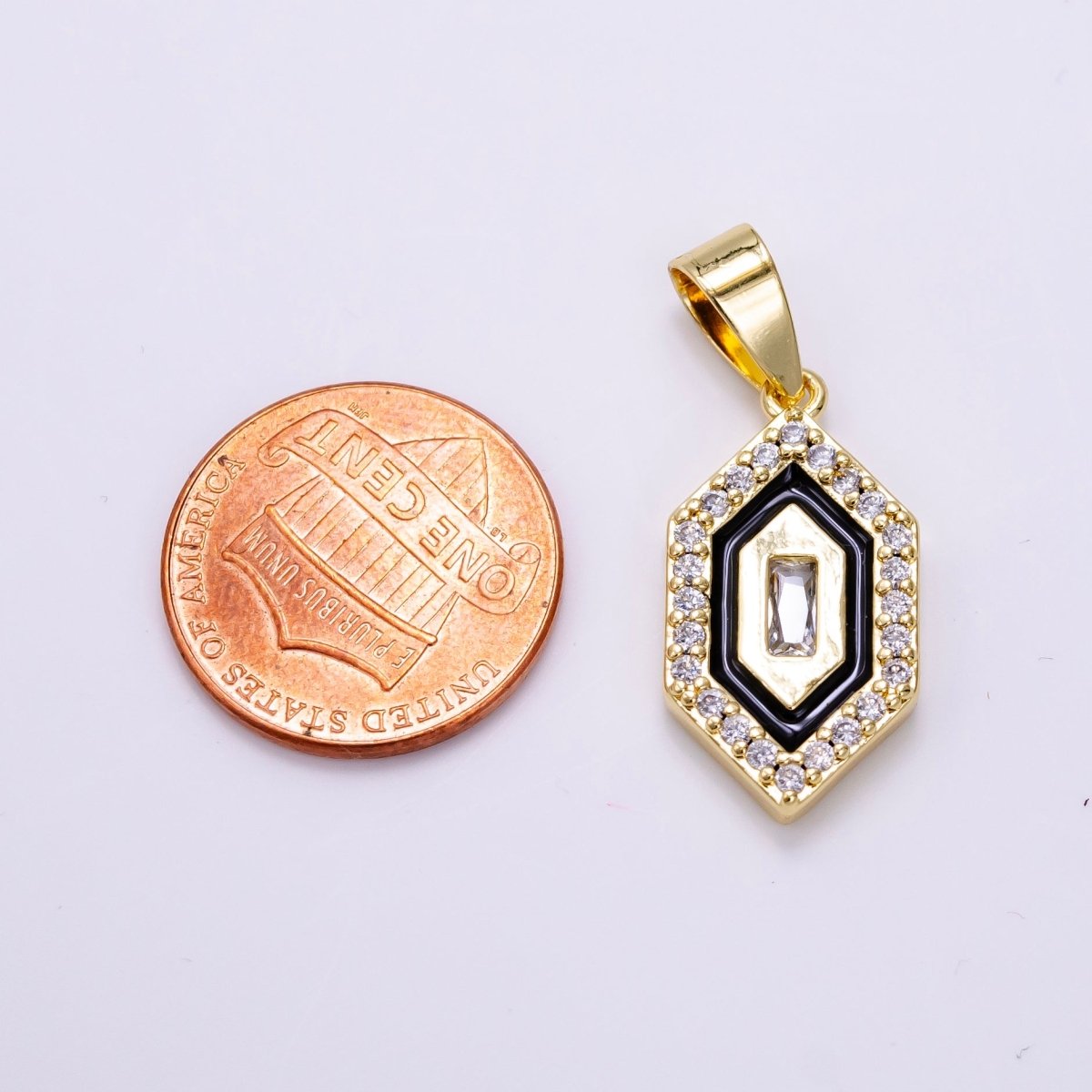 14K Gold Filled Baguette Micro Paved CZ Enamel Geometric Pendant | AA1266
