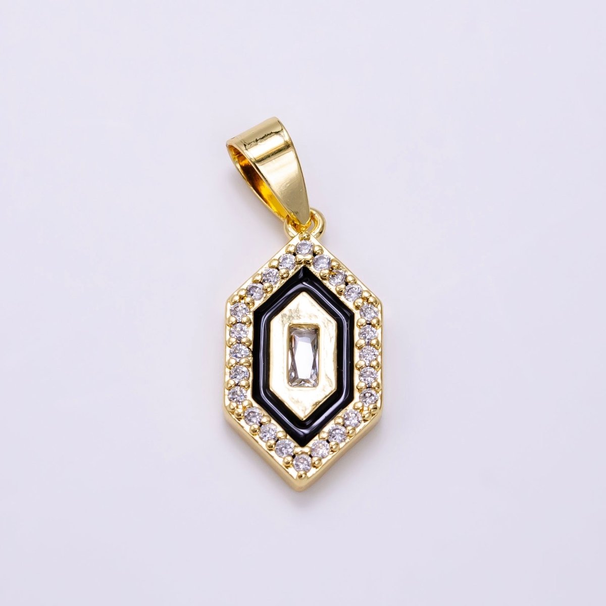 14K Gold Filled Baguette Micro Paved CZ Enamel Geometric Pendant | AA1266