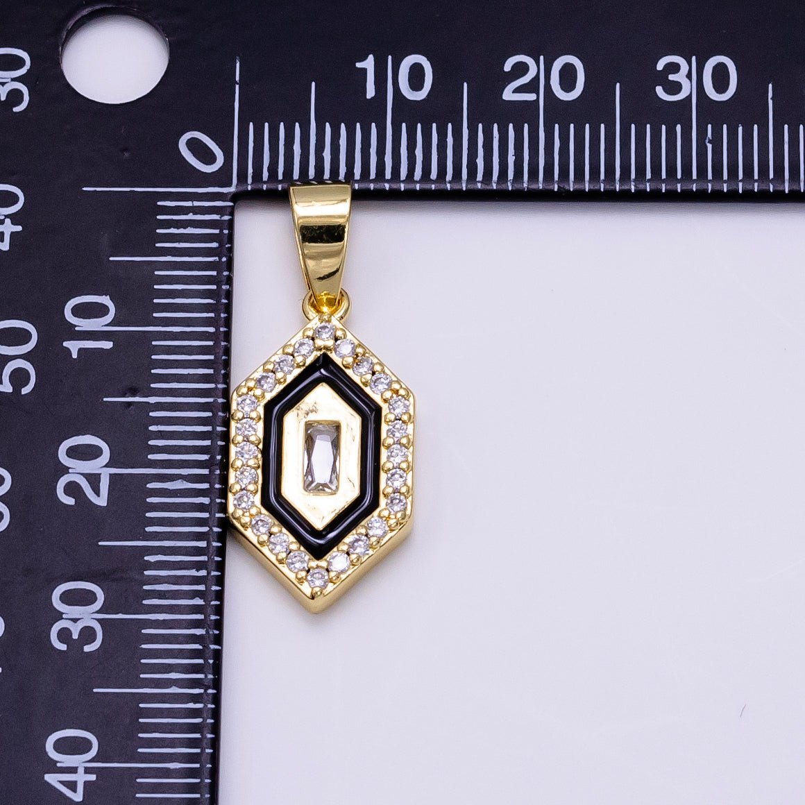 14K Gold Filled Baguette Micro Paved CZ Enamel Geometric Pendant | AA1266