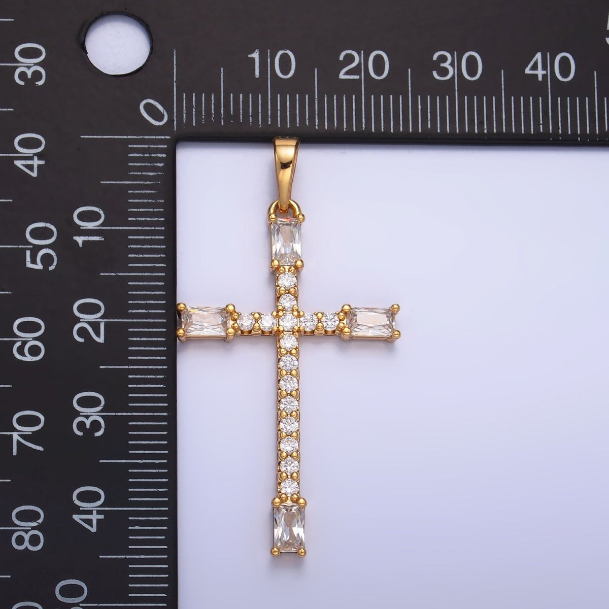 14K Gold Filled Baguette Micro Paved CZ Religious Cross Pendant | AA1070