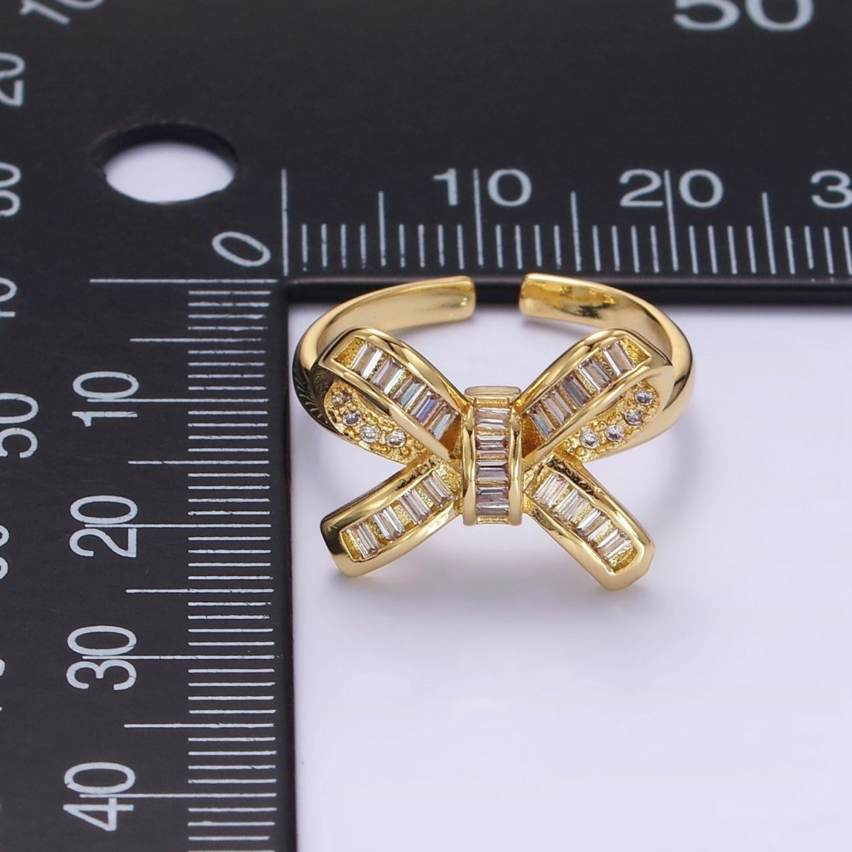 14K Gold Filled Baguette Micro Paved Ribbon Bow Ring | O245