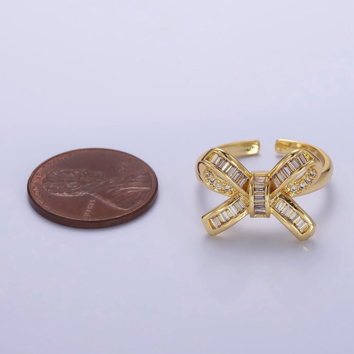 14K Gold Filled Baguette Micro Paved Ribbon Bow Ring | O245