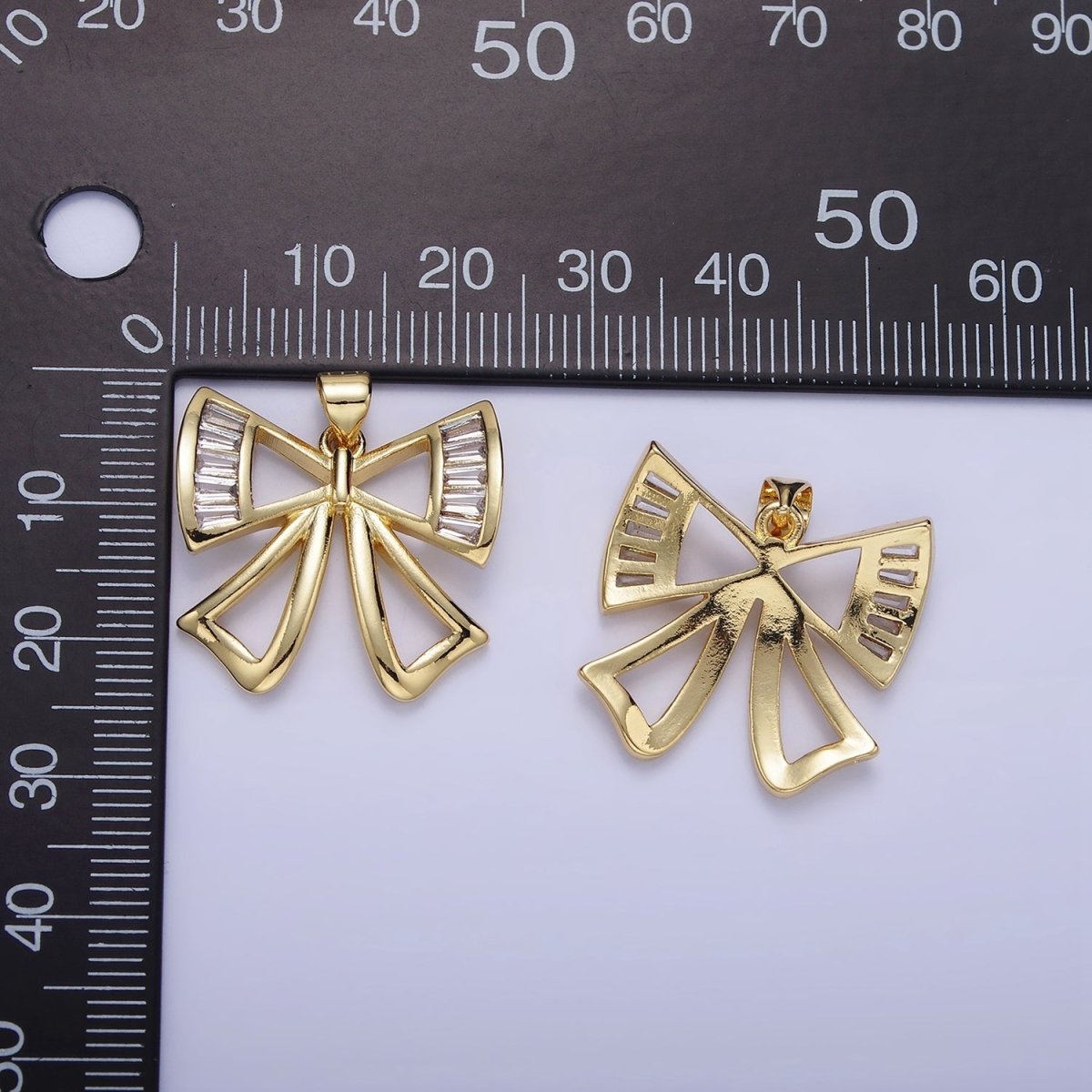 14K Gold Filled Baguette Open Ribbon Bow Pendant | AA1320