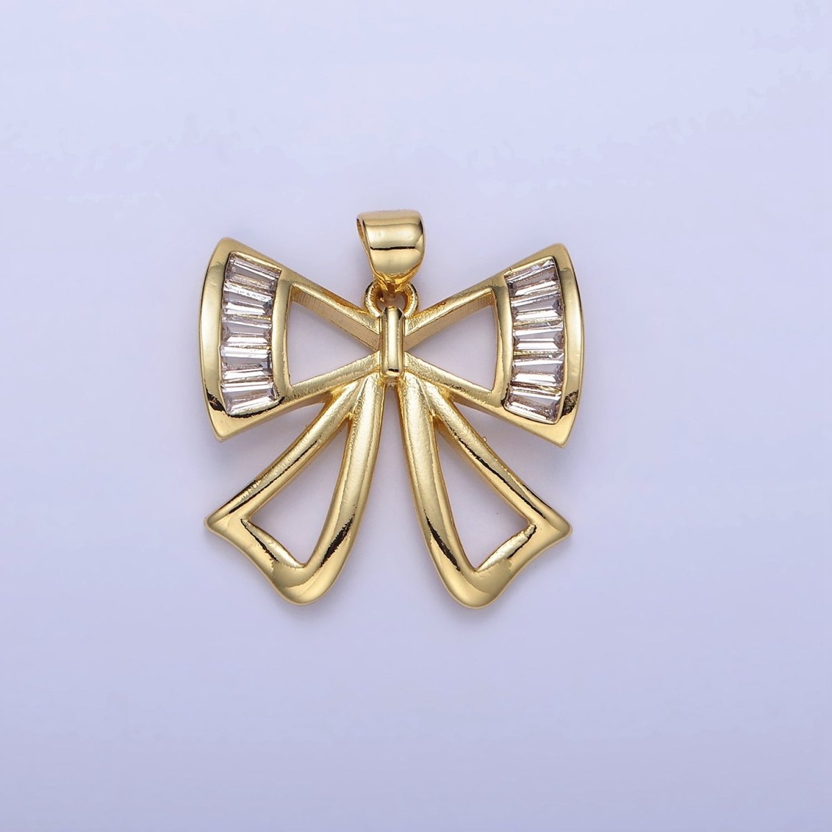 14K Gold Filled Baguette Open Ribbon Bow Pendant | AA1320
