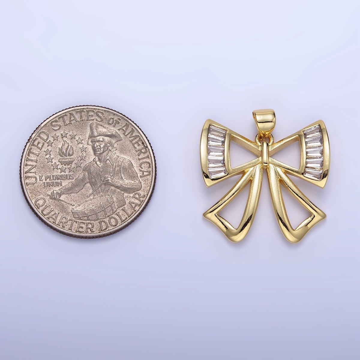 14K Gold Filled Baguette Open Ribbon Bow Pendant | AA1320