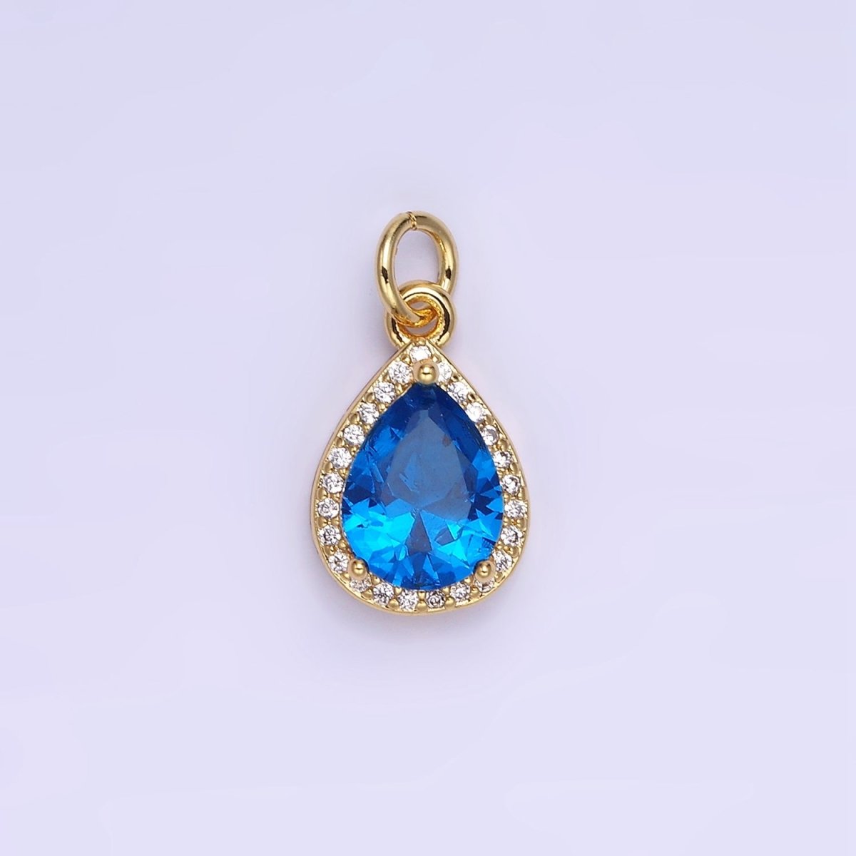 14K Gold Filled Birthstone CZ Teardrop Micro Paved Charm in Gold & Silver | W696 - W703, W751 - W757
