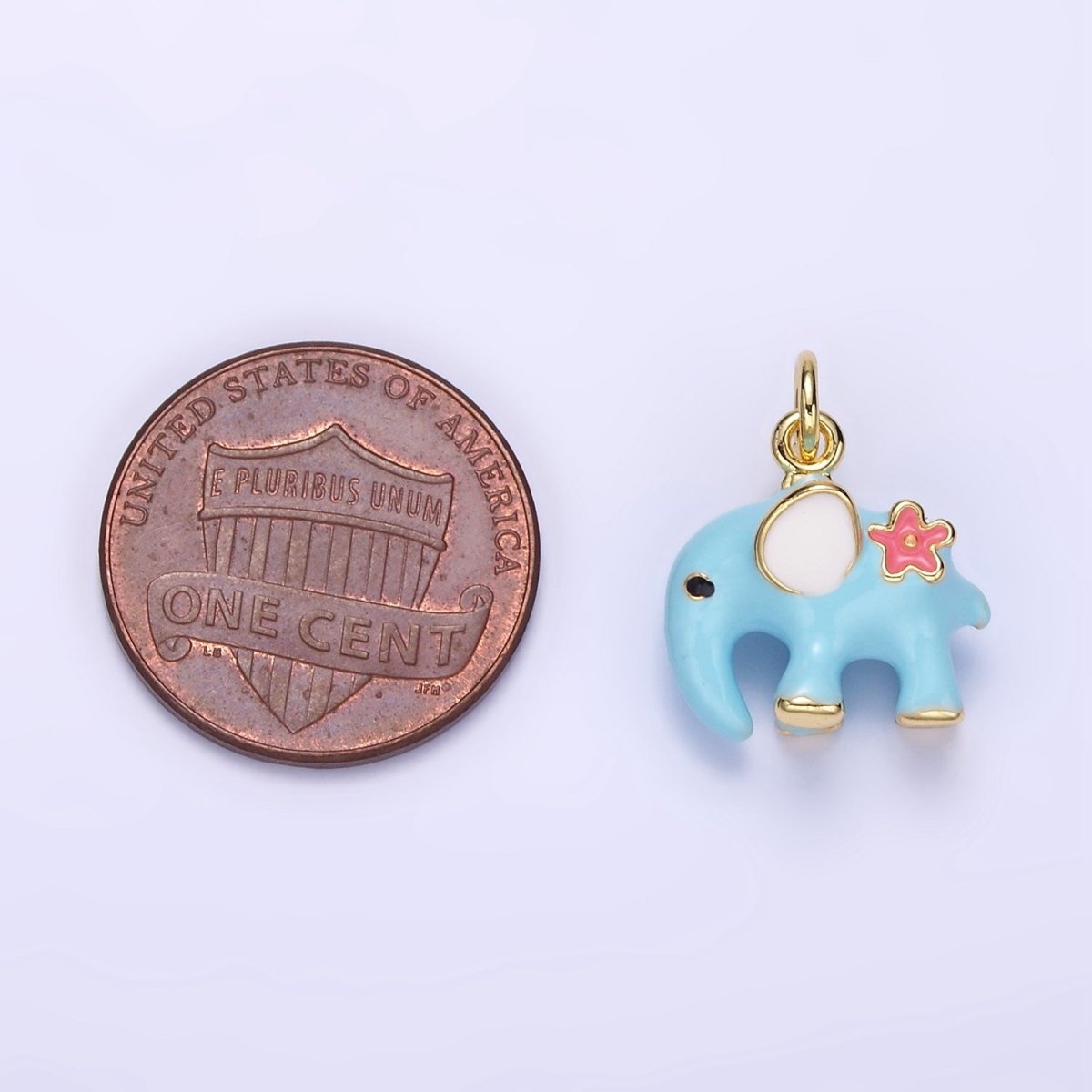 14K Gold Filled Blue Elephant Flower Enamel Animal Charm | C597