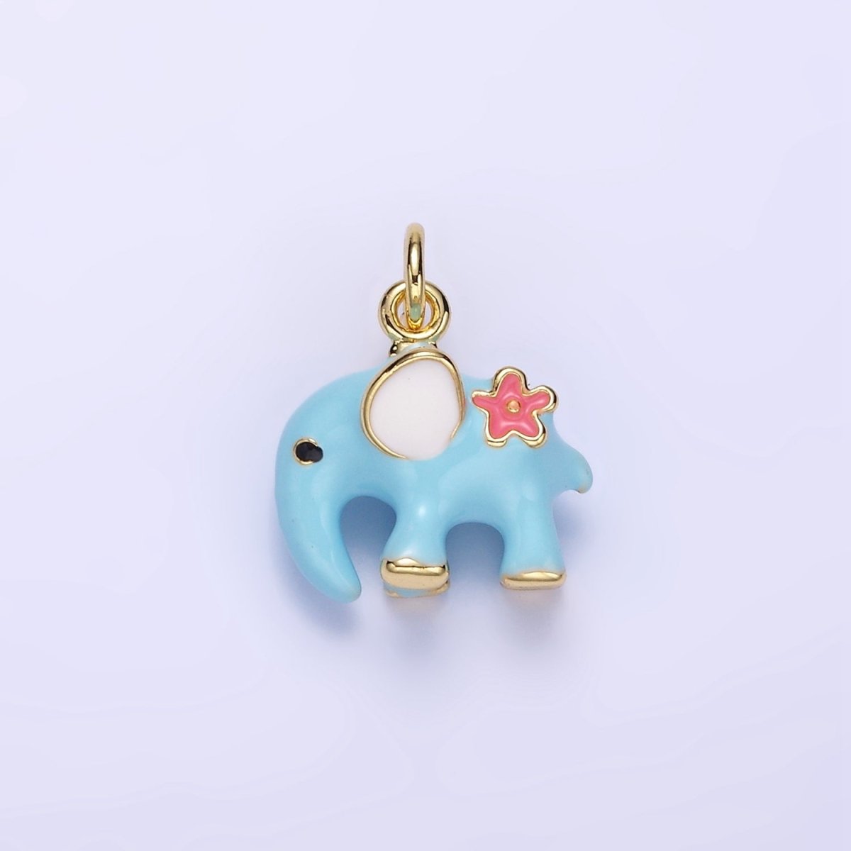 14K Gold Filled Blue Elephant Flower Enamel Animal Charm | C597