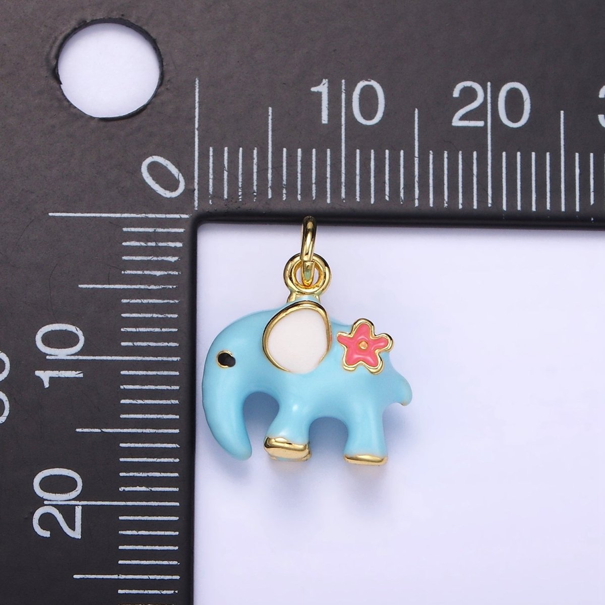 14K Gold Filled Blue Elephant Flower Enamel Animal Charm | C597
