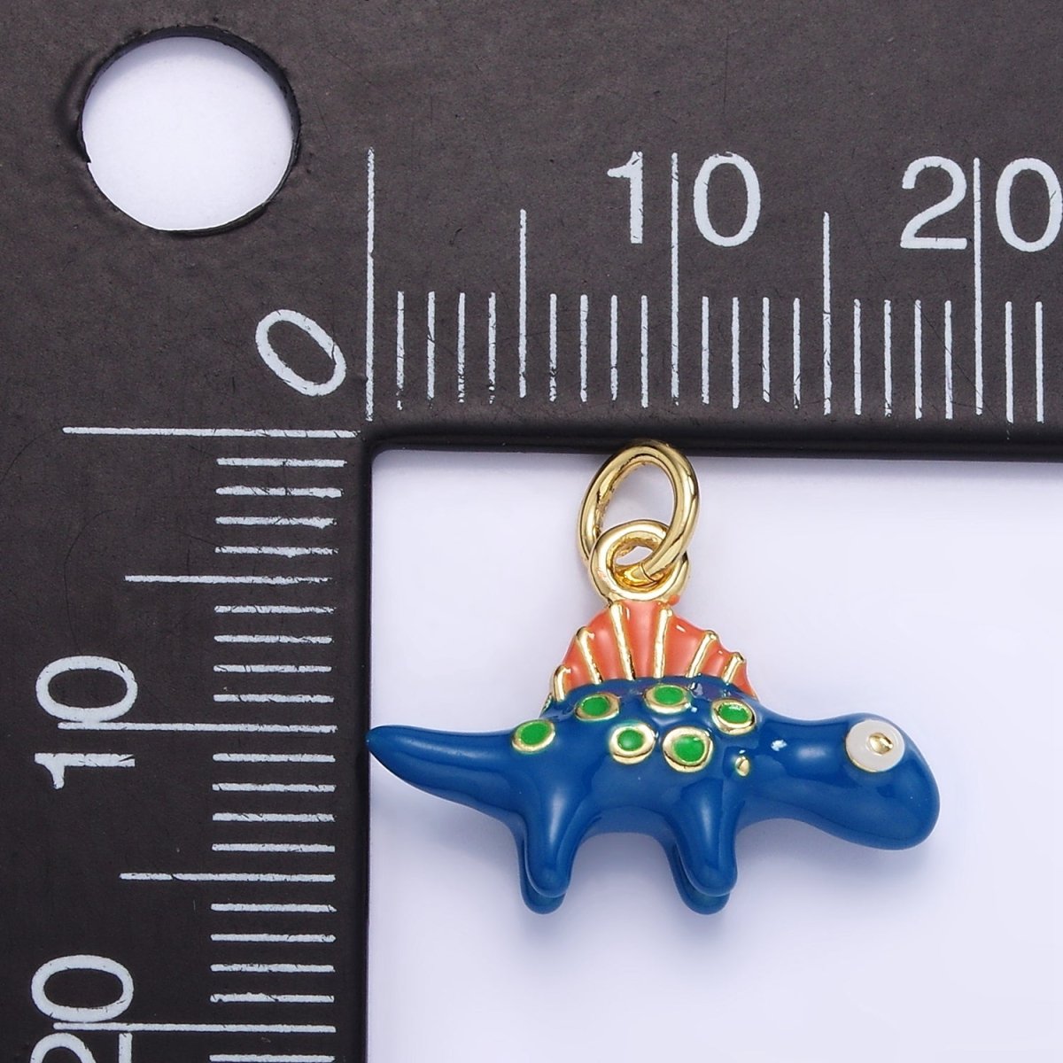 14K Gold Filled Blue Stegosaurus Dinosaur Enamel Mini Charm | AG834