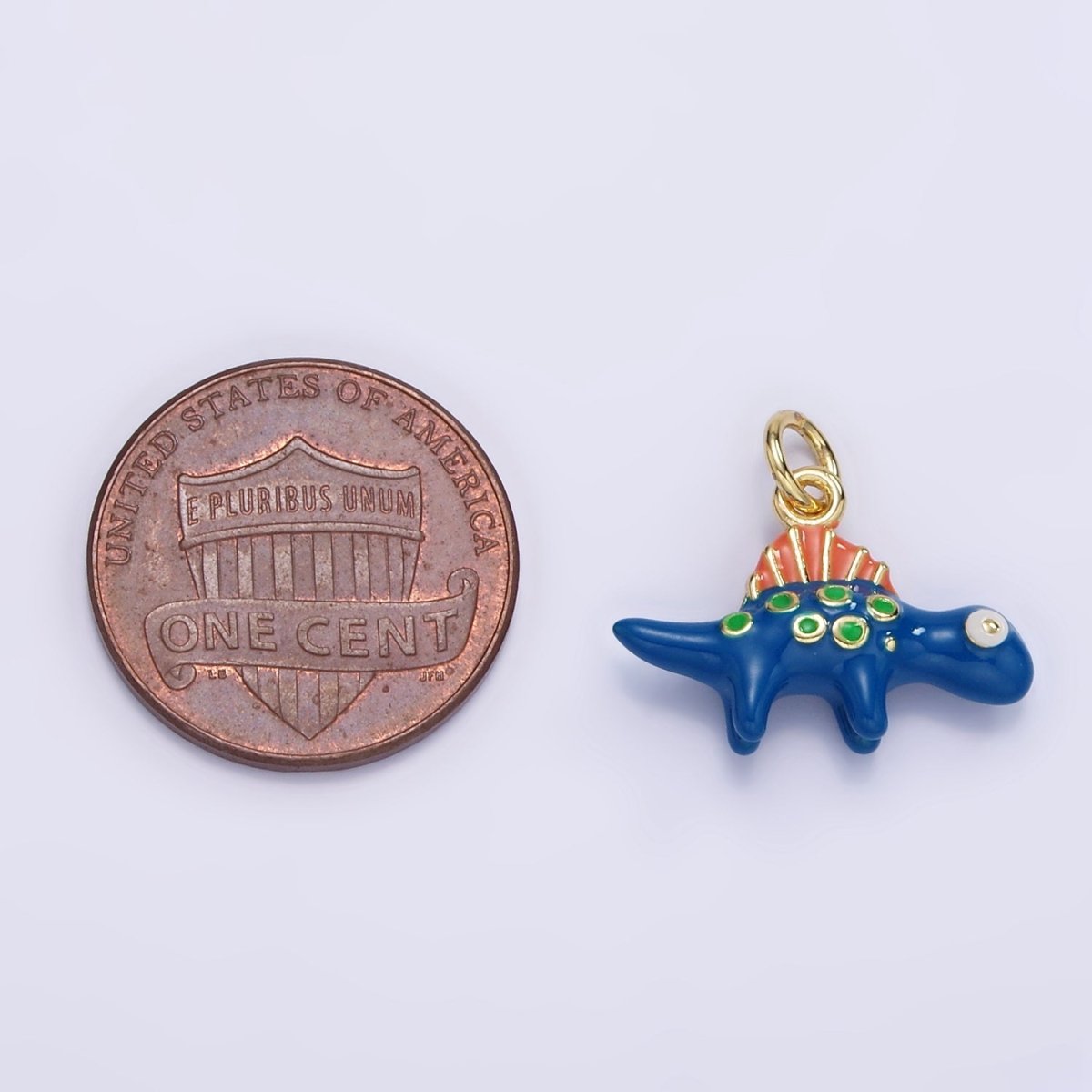 14K Gold Filled Blue Stegosaurus Dinosaur Enamel Mini Charm | AG834