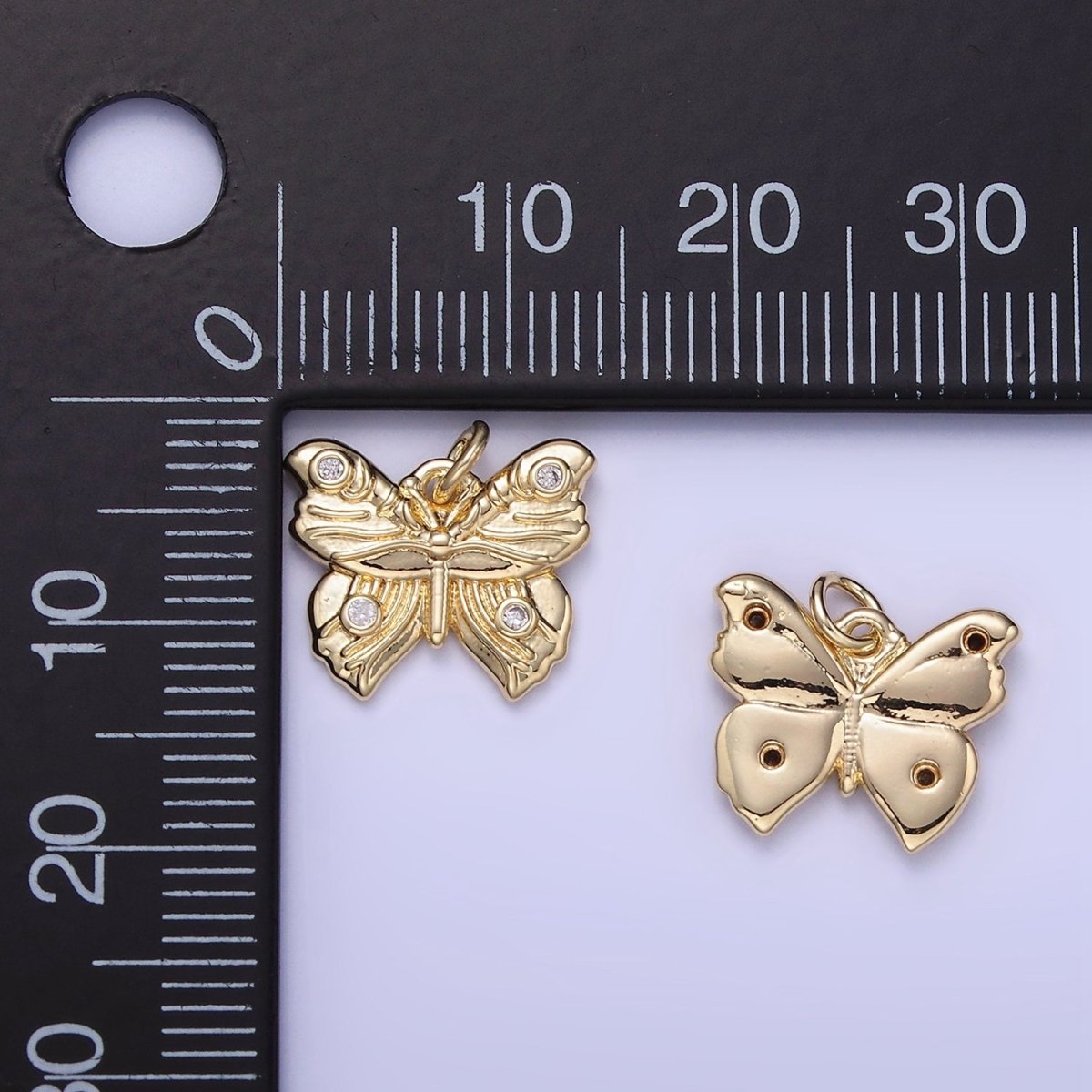 14K Gold Filled Butterfly Wings CZ Lined Artisan Charm | W655